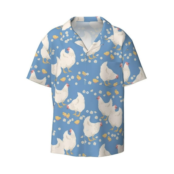 Wukai Funny Chicken Men's Casual Short-Sleeve Button Down Shirt - Lightweight Summer Dress Shirt for Daily Wear-Large