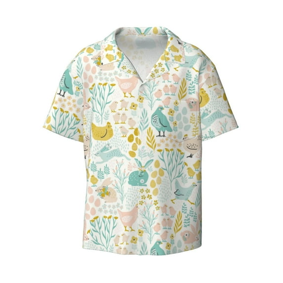 Wukai Funny Chicken Men's Casual Short-Sleeve Button Down Shirt - Lightweight Summer Dress Shirt for Daily Wear-Large