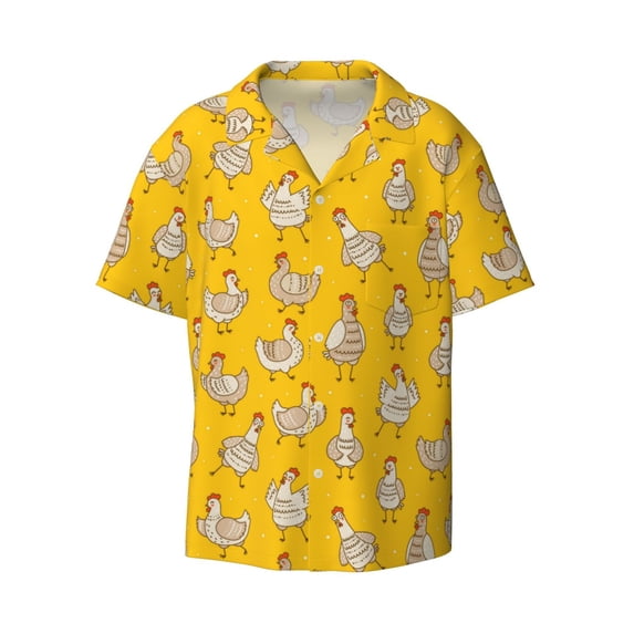 Wukai Funny Chicken Men's Casual Short-Sleeve Button Down Shirt - Lightweight Summer Dress Shirt for Daily Wear-XX-Large