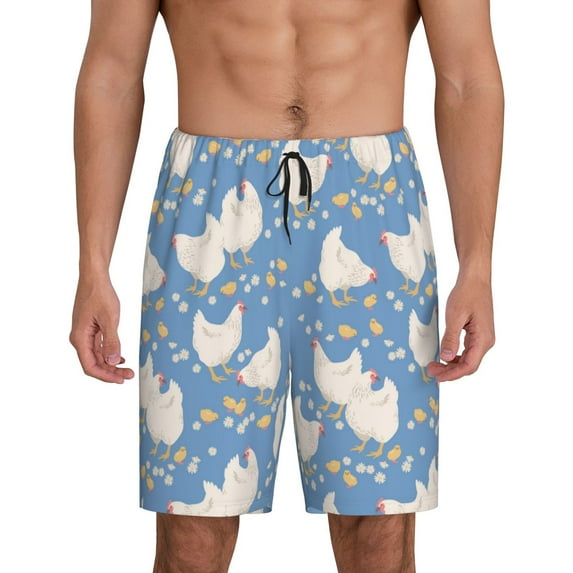 Wukai Funny Chicken Men’s Short Pajama Pants With Pockets Soft Sleep Pj Shorts for Men-Small