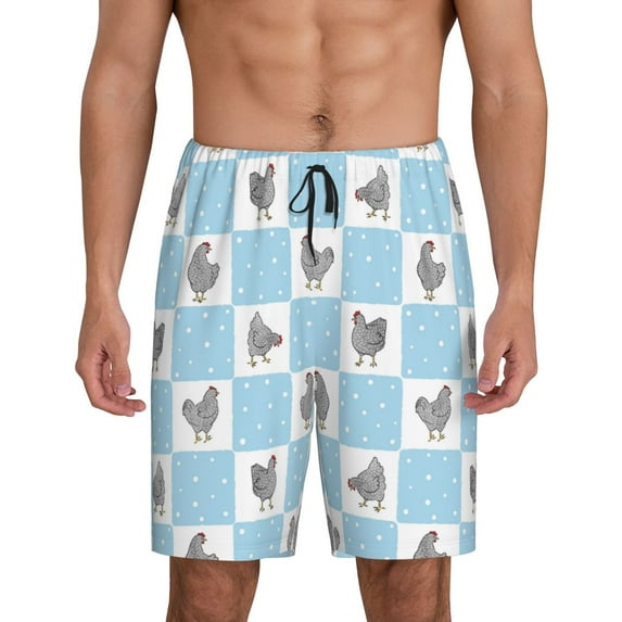 Wukai Funny Chicken Men’s Short Pajama Pants With Pockets Soft Sleep Pj Shorts for Men-