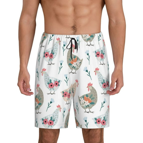 Wukai Funny Chicken Men’s Short Pajama Pants With Pockets Soft Sleep Pj Shorts for Men-X-Large