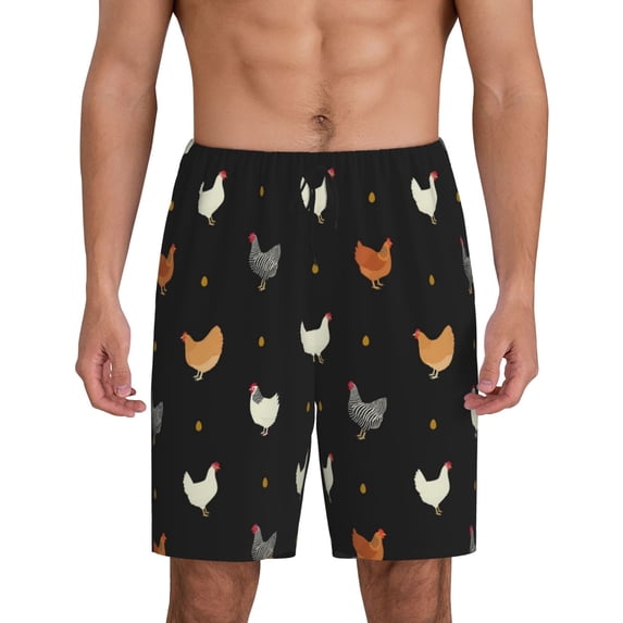 Wukai Funny Chicken Men’s Short Pajama Pants With Pockets Soft Sleep Pj Shorts for Men-X-Large