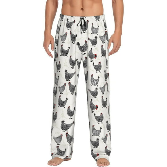 Wukai Funny Chicken Mens PJ Pajama Pants|Sleepwear Plaid PJs with Pockets|Men's Lightweight Open-Hem Lounge Pants-Small
