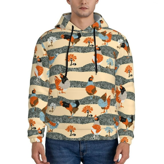 Wukai Funny Chicken Print Men Hoodies Fleece Sweatshirts Long Sleeve Sweaters Pullover Fall Outfits Winter Clothes-X-Large
