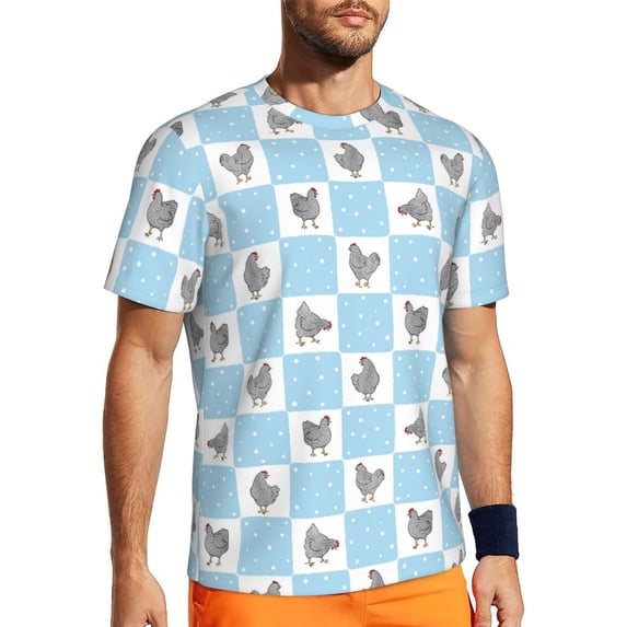 Wukai Funny Chicken Print Men's Short-Sleeved Mesh T-Shirt,Quick-Dry Short Sleeve Workout T-Shirt-3X-Large