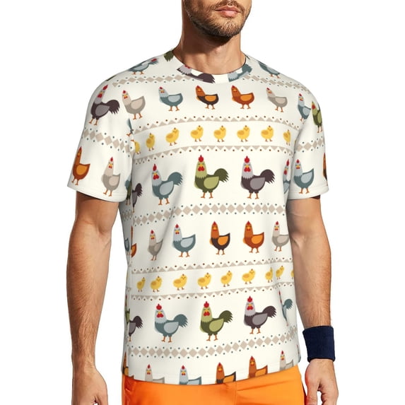 Wukai Funny Chicken Print Men's Short-Sleeved Mesh T-Shirt,Quick-Dry Short Sleeve Workout T-Shirt-4X-Large
