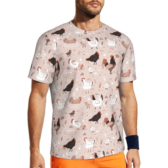 Wukai Funny Chicken Print Men's Short-Sleeved Mesh T-Shirt,Quick-Dry Short Sleeve Workout T-Shirt-4X-Large