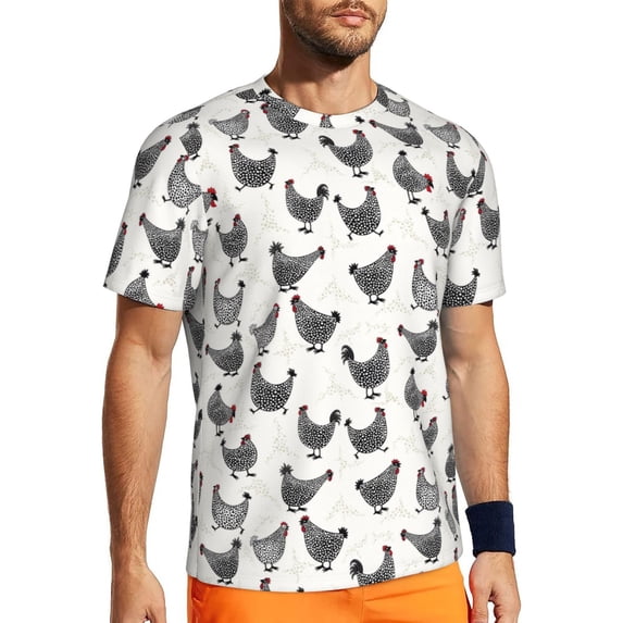 Wukai Funny Chicken Print Men's Short-Sleeved Mesh T-Shirt,Quick-Dry Short Sleeve Workout T-Shirt-5X-Large