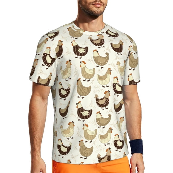 Wukai Funny Chicken Print Men's Short-Sleeved Mesh T-Shirt,Quick-Dry Short Sleeve Workout T-Shirt-5X-Large