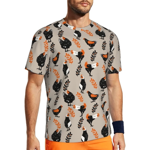 Wukai Funny Chicken Print Men's Short-Sleeved Mesh T-Shirt,Quick-Dry Short Sleeve Workout T-Shirt-X-Small