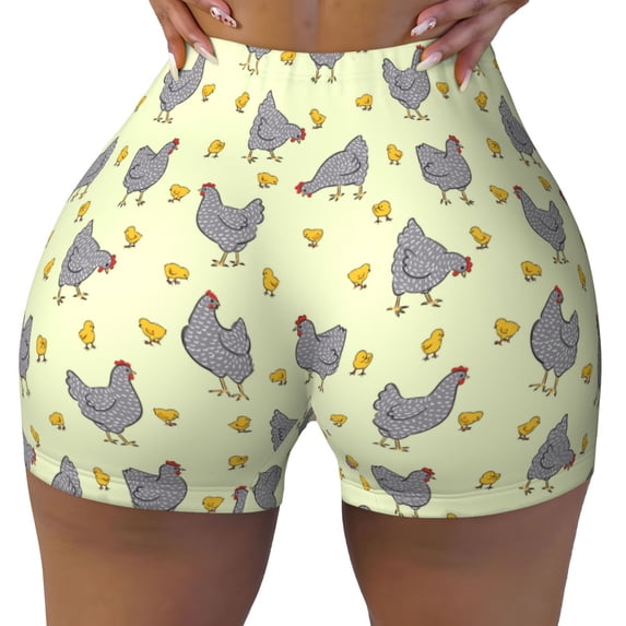 Wukai Funny Chicken Print Pack Biker Shorts for Women Yoga Workout Gym Running Scrunch Active Shorts-