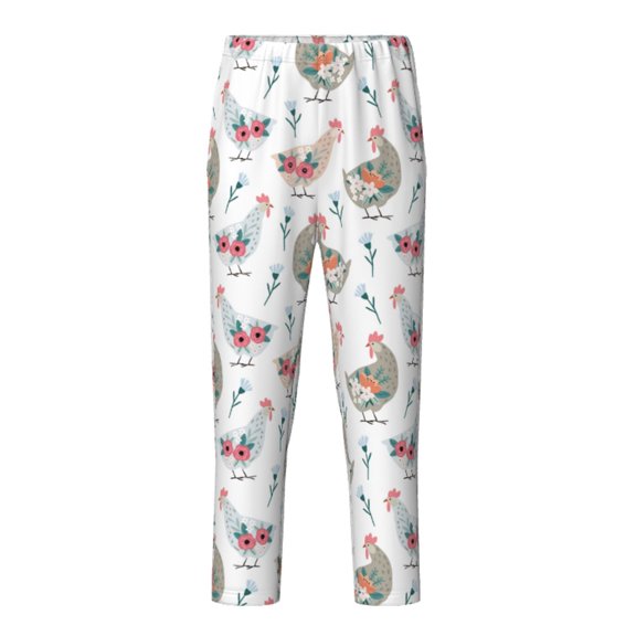 Wukai Funny Chicken Print Teenagers' Pajama Pant Sleep Pajama Lounge Pant PJ Bottoms with Pockets and Button Fly(Available in Big & Tall)-XS(5-6)