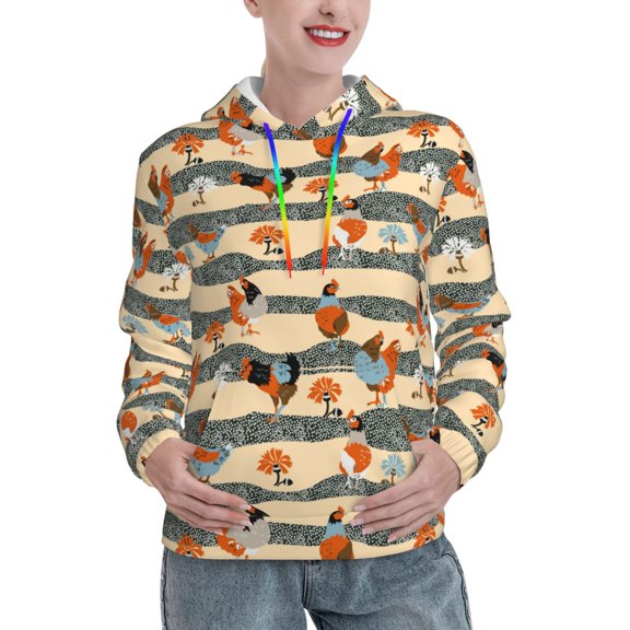 Wukai Funny Chicken Print Womens Hoodies Fleece Sweatshirts Long Sleeve Sweaters Pullover Fall Outfits Winter Clothes-Large
