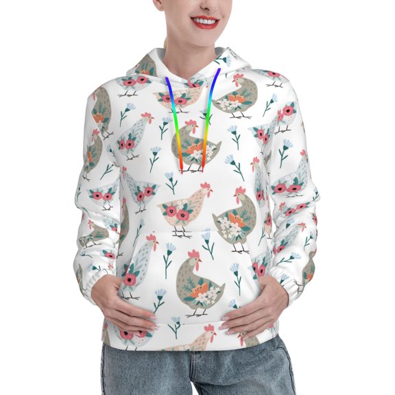 Wukai Funny Chicken Print Womens Hoodies Fleece Sweatshirts Long Sleeve Sweaters Pullover Fall Outfits Winter Clothes-Small