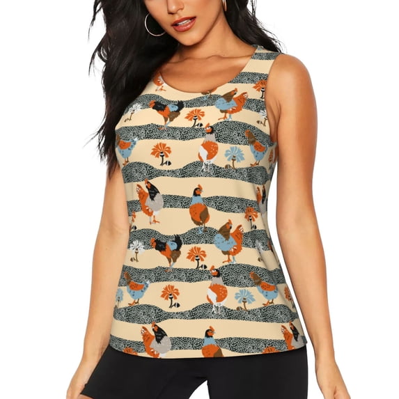 Wukai Funny Chicken Print Women's Workout Tank Top Mesh Yoga Shirts Athletic Running Tank Tops Athletic Gym Shirts - Small