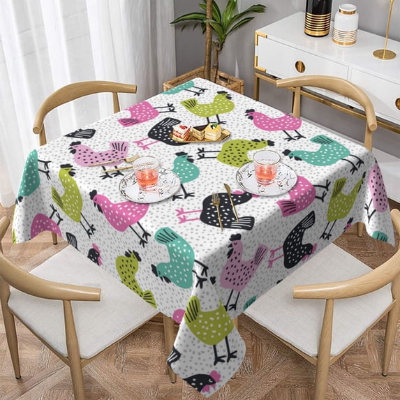 Wukai Funny Chicken Waterproof Tablecloth for Kitchen Dining, Fits Square Tables for 2-4 Seats -60"x60"