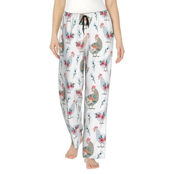 Wukai Funny Chicken Women Pajama Pants Comfy Stretch Drawstring Palazzo Wide Leg Lounge Pant Comfy Sleepwear Yoga Pants-X-Large
