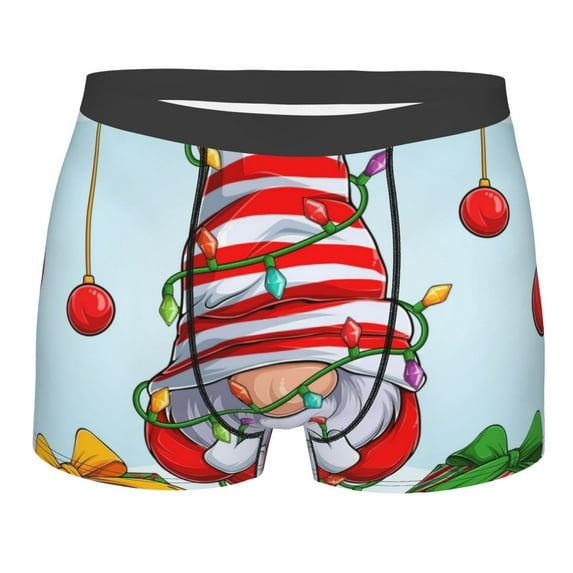 Wukai Funny Christmas Gnome Print Men’s Underwear Breathable Boxer Briefs, Moisture Wicking & Breathable-