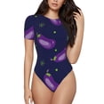 thumbnail image 1 of Naloa Eggplant Women's Short-Sleeved Onesie, One-Piece Swimsuit for Parties, dates, clubs - Small, 1 of 9