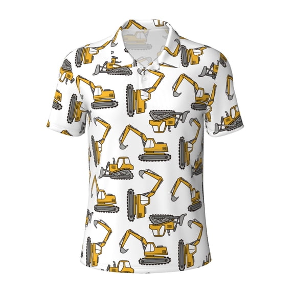 Wukai Funny Excavator Men’s Polo Shirts,Quick-Dry Athletic Shirt,Classic Fit Shirts-Small