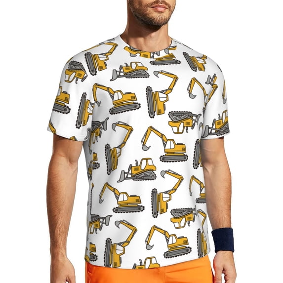 Wukai Funny Excavator Print Men's Short-Sleeved Mesh T-Shirt,Quick-Dry Short Sleeve Workout T-Shirt-5X-Large