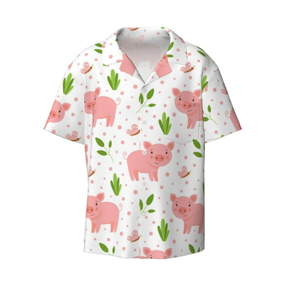 Wukai Funny Little Pigs Men's Casual Short-Sleeve Button Down Shirt - Lightweight Summer Dress Shirt for Daily Wear-4X-Large