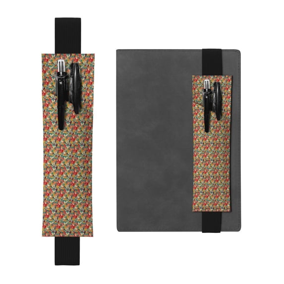 Wukai Funny Owl Bird Adjustable Elastic Band Leather Pen Holder,Pencil Holder,Pen Sleeve Pouch for Notebooks,Planners,and Books