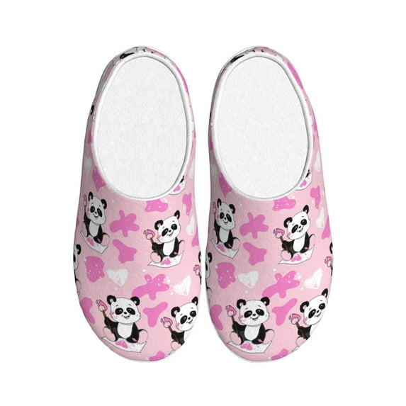 Wukai Funny Panda Draws A Heart Print Women's Indoor Bedroom Slipper Slip On Shoes, Unisex House Shoes with Anti-Skid Sole for Men, Gift for Women Men-46/47