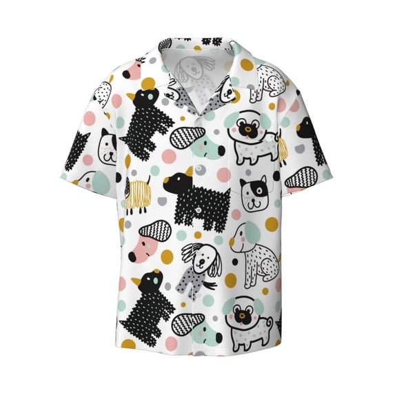 Wukai Funny Puppy Men's Casual Short-Sleeve Button Down Shirt - Lightweight Summer Dress Shirt for Daily Wear-X-Large