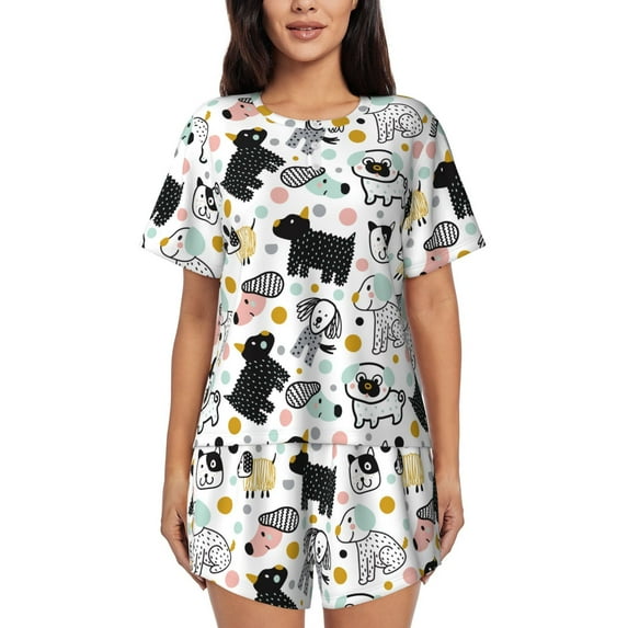 Wukai Funny Puppy Print Women's Pajama Set - Short-Sleeve Top and Shorts with Elastic Waistband and Pockets for Loungewear, Yoga, and Casual Wear-4X-Large