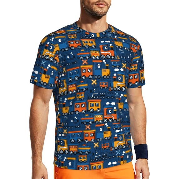 Wukai Funny Steam Train Print Men's Short-Sleeved Mesh T-Shirt,Quick-Dry Short Sleeve Workout T-Shirt-5X-Large