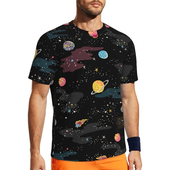 Wukai Galaxy Print Men's Short-Sleeved Mesh T-Shirt,Quick-Dry Short Sleeve Workout T-Shirt-4X-Large