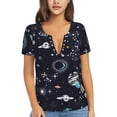thumbnail image 1 of Wukai Galaxy2 Casual V-Neck Graphic Tees for Women: Lightweight and Breathable Summer Tops with Stylish Design-Small, 1 of 8