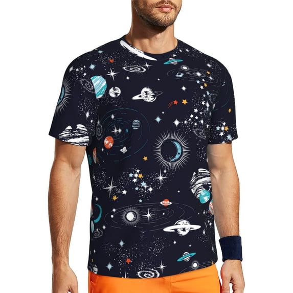 Wukai Galaxy2 Print Men's Short-Sleeved Mesh T-Shirt,Quick-Dry Short Sleeve Workout T-Shirt-XX-Large