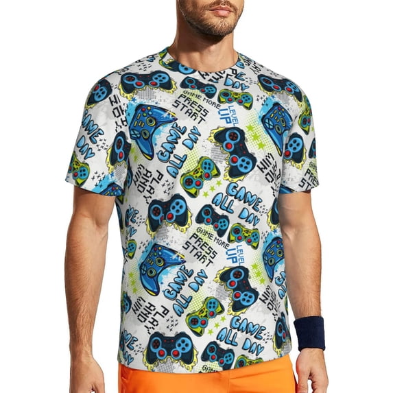 Wukai Game All Day Print Men's Short-Sleeved Mesh T-Shirt,Quick-Dry Short Sleeve Workout T-Shirt-4X-Large