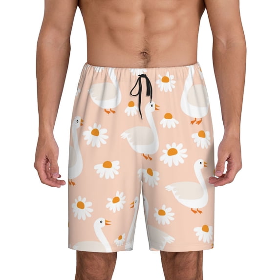 Wukai Geese and Flower Men’s Short Pajama Pants With Pockets Soft Sleep Pj Shorts for Men-3X-Large