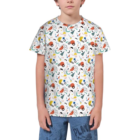 Wukai Geometric Retro Youth Unisex Short Sleeve T-Shirt for Boys, Girls, Teens, and Kids-X-Large