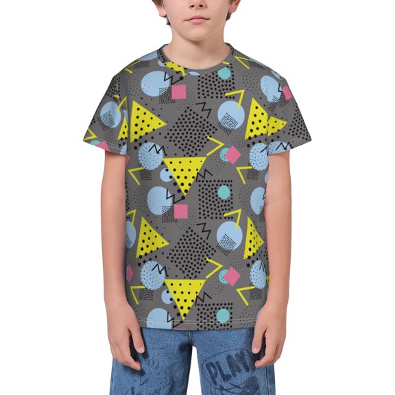 Wukai Geometric Youth Unisex Short Sleeve T-Shirt for Boys, Girls, Teens, and Kids-X-Large