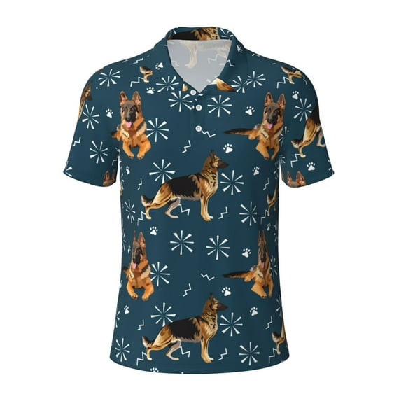 Wukai German Shepherd Dog Men’s Polo Shirts,Quick-Dry Athletic Shirt,Classic Fit Shirts-Small