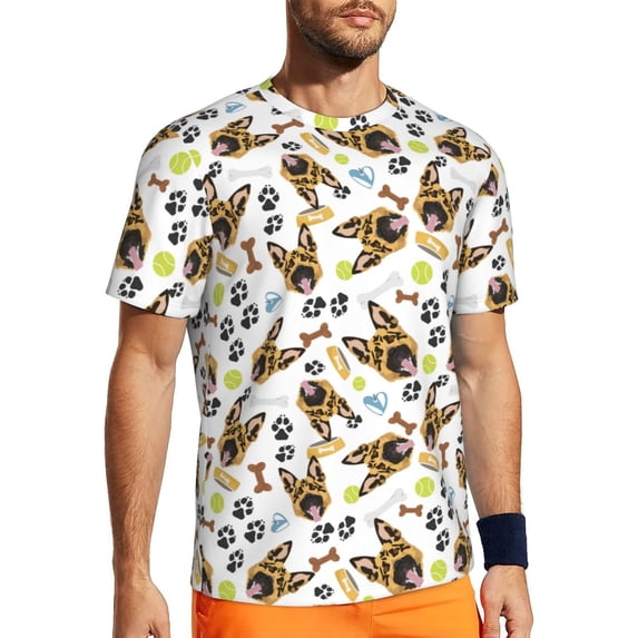 Wukai German Shepherd Dog Print Men's Short-Sleeved Mesh T-Shirt,Quick-Dry Short Sleeve Workout T-Shirt-4X-Large