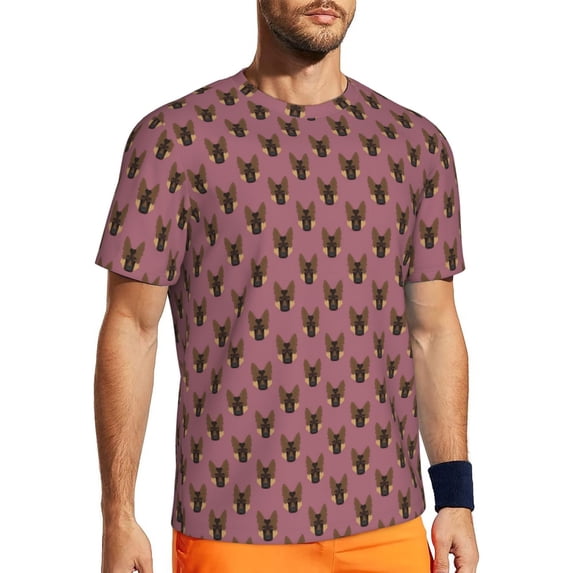 Wukai German Shepherd Dog Print Men's Short-Sleeved Mesh T-Shirt,Quick-Dry Short Sleeve Workout T-Shirt-6X-Large