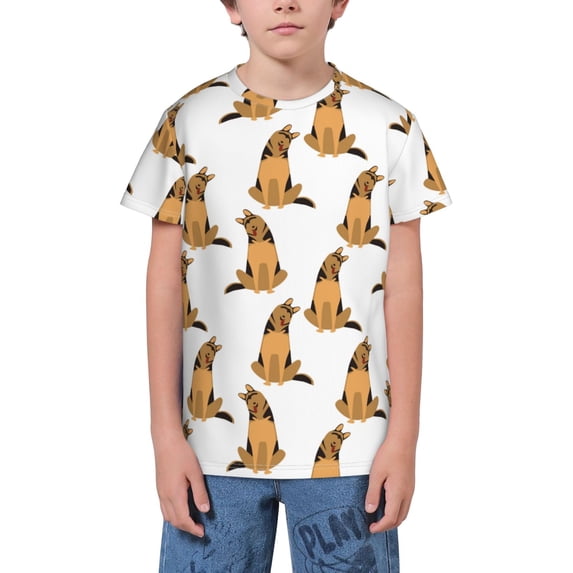 Wukai German Shepherd Dog Youth Unisex Short Sleeve T-Shirt for Boys, Girls, Teens, and Kids-X-Small