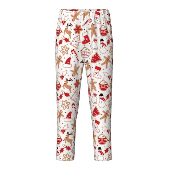 Wukai Gingerbread Holiday Sweets Print Teenagers' Pajama Pant Sleep Pajama Lounge Pant PJ Bottoms with Pockets and Button Fly(Available in Big & Tall)-Large
