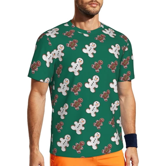 Wukai Gingerbread Snowman Cookies Print Men's Short-Sleeved Mesh T-Shirt,Quick-Dry Short Sleeve Workout T-Shirt-6X-Large