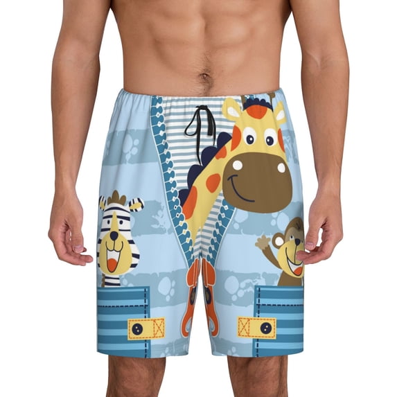 Wukai Giraffe Come Out From Zipper Men’s Short Pajama Pants With Pockets Soft Sleep Pj Shorts for Men-4X-Large