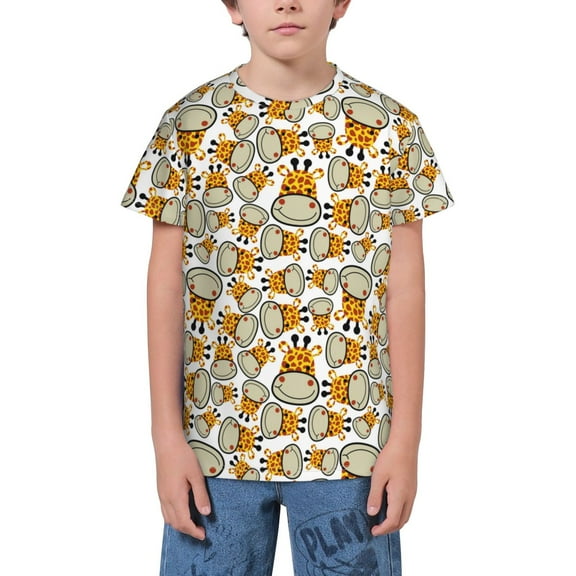 Wukai Giraffes Head Youth Unisex Short Sleeve T-Shirt for Boys, Girls, Teens, and Kids-Small