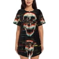 thumbnail image 1 of Wukai Glitch Screaming Skull Print Women's Pajama Set - Short-Sleeve Top and Shorts with Elastic Waistband and Pockets for Loungewear, Yoga, and Casual Wear-4X-Large, 1 of 8