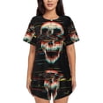 thumbnail image 1 of "Wukai Glitch Screaming Skull Women's Pajama Set - Short-Sleeve Top and Shorts with Elastic Waistband and Pockets for Loungewear, Yoga, and Casual Wear-XX-Large, 1 of 6