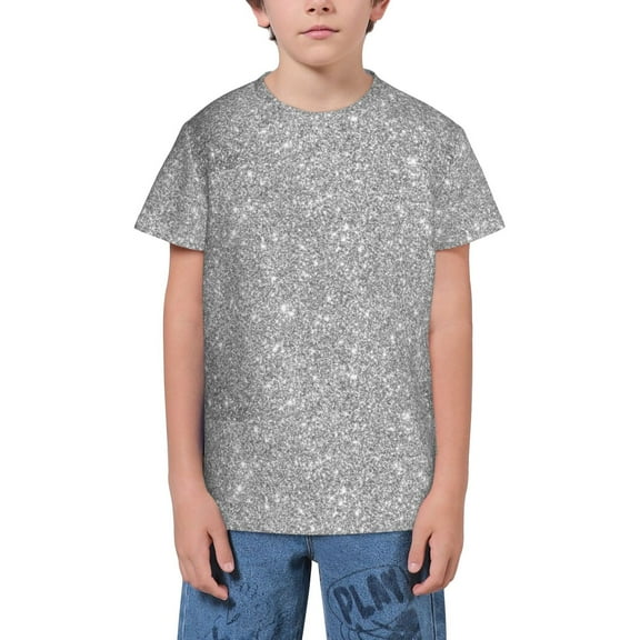Wukai GlitterSilver Youth Unisex Short Sleeve T-Shirt for Boys, Girls, Teens, and Kids-Medium